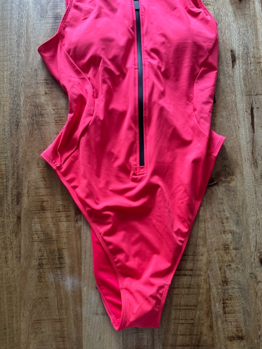 TA3 Hot Coral high cut sleeveless surfy 3X Zip-Front One-Piece Swimsuit - Picture 6 of 8